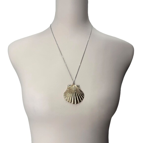 J. Jill Shell Necklace Island Air Pendant Mixed Metal Gold Silver Scallop Ocean - Picture 7 of 14